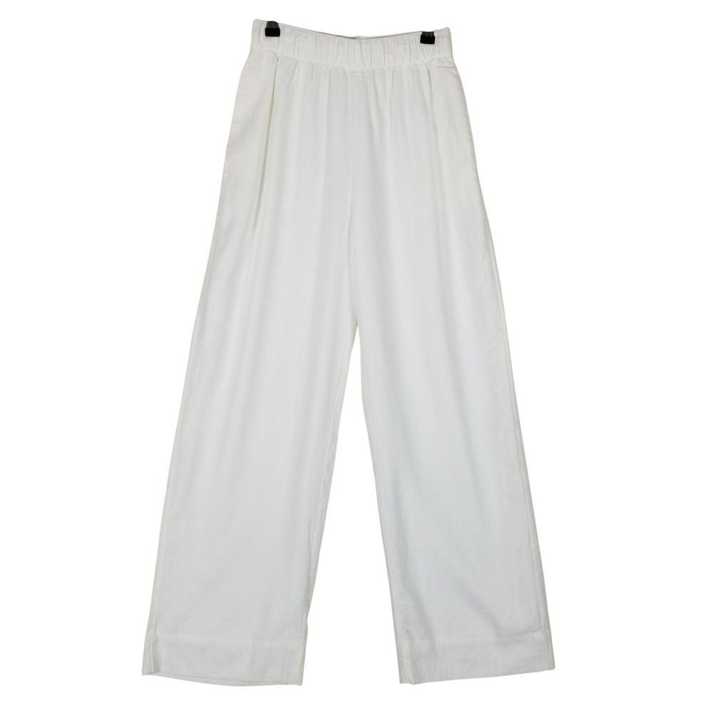 Abercrombie & Fitch Wide Leg Pants Women XS White Linen Blend Elastic Waist